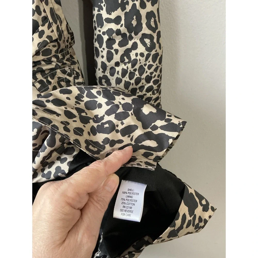 Dana Buchman Leopard‎ Print Double Breasted Belted Trench Coat Tan Black Large